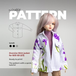 PDF Sewing Pattern Jacket shirt for BJD Dolls, Oversize Jacket 1/3 dolls, top 24 inch doll, shirt Smart Doll
