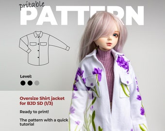 PDF Sewing Pattern Jacket shirt for BJD Dolls, Oversize Jacket 1/3 dolls, top 24 inch doll, shirt Smart Doll