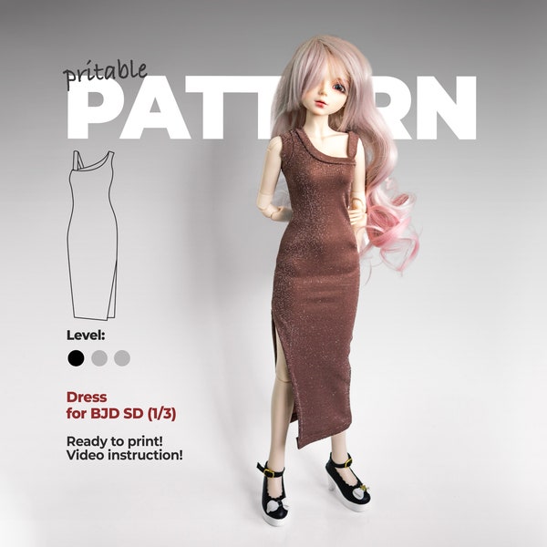 Robe de modèle de couture PDF pour poupées BJD, robe asymétrique 1/3 poupées, robe de soirée poupée de 24 pouces, adaptée à la poupée intelligente