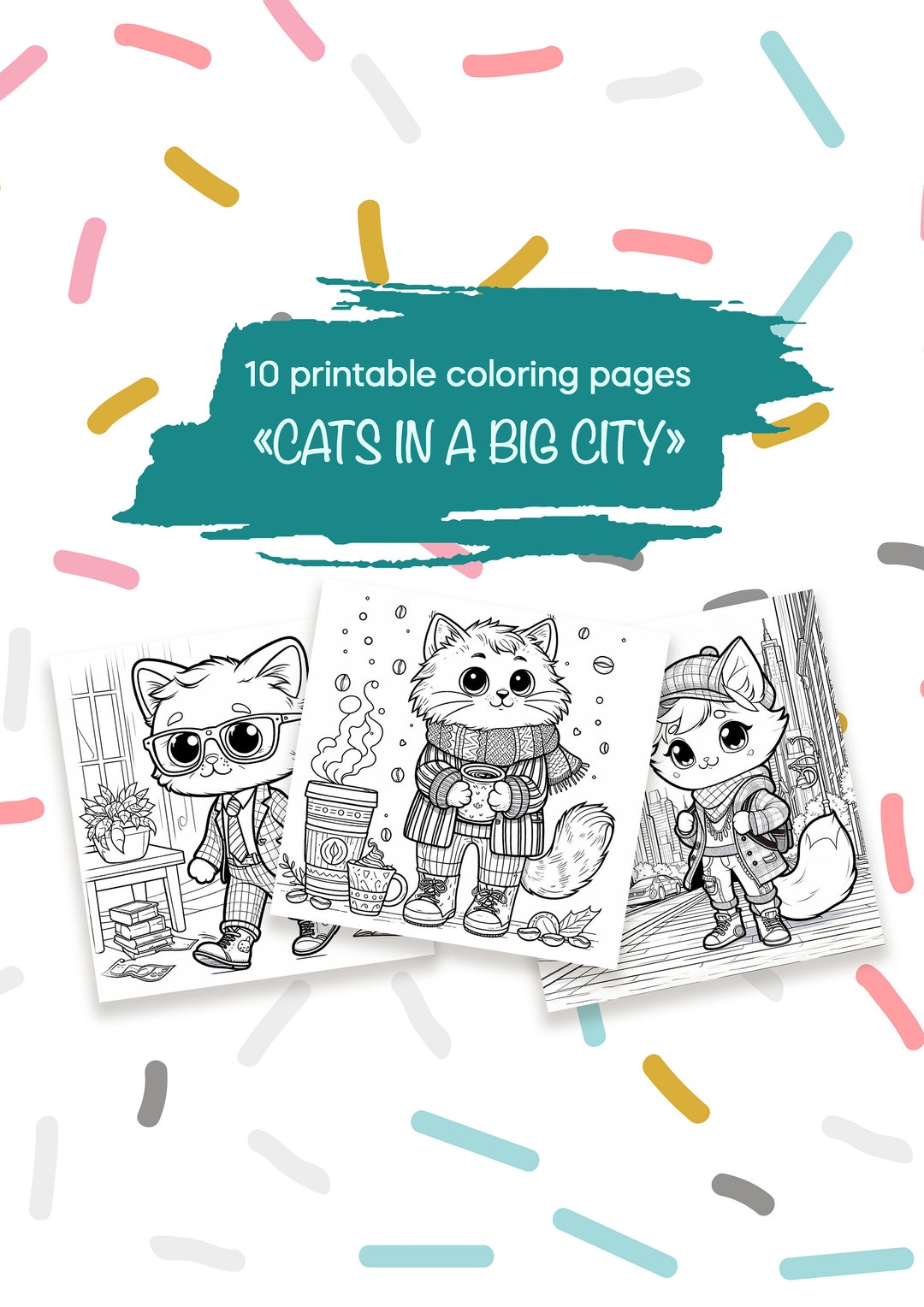 10 Printable Coloring Pages, cats in a Big City, Coloring Pages for ...
