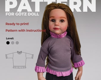 PDF Pattern Pullover for dolls, Raglan for Gotz, Long sleeve sewing pattern