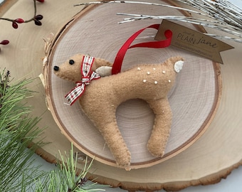 Felt Deer Ornament | Hand made, Hand sewn, Woodland, Fawn, Christmas, Holiday Ornaments