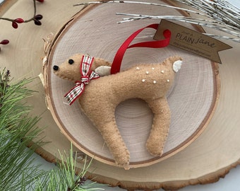 Felt Deer Ornament | Hand made, Hand sewn, Woodland, Fawn, Christmas, Holiday Ornaments