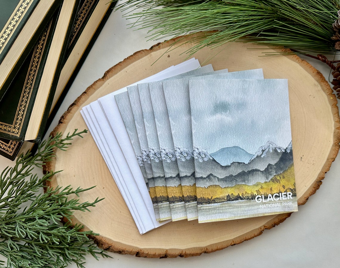 Watercolor Card Set - Mountains in Glacier National Park | Blank Inside ...