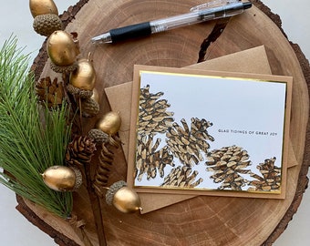 Glad Tiding Pinecones | Blank Greeting Card | Hand Made, Hand painted, Holiday, Christmas