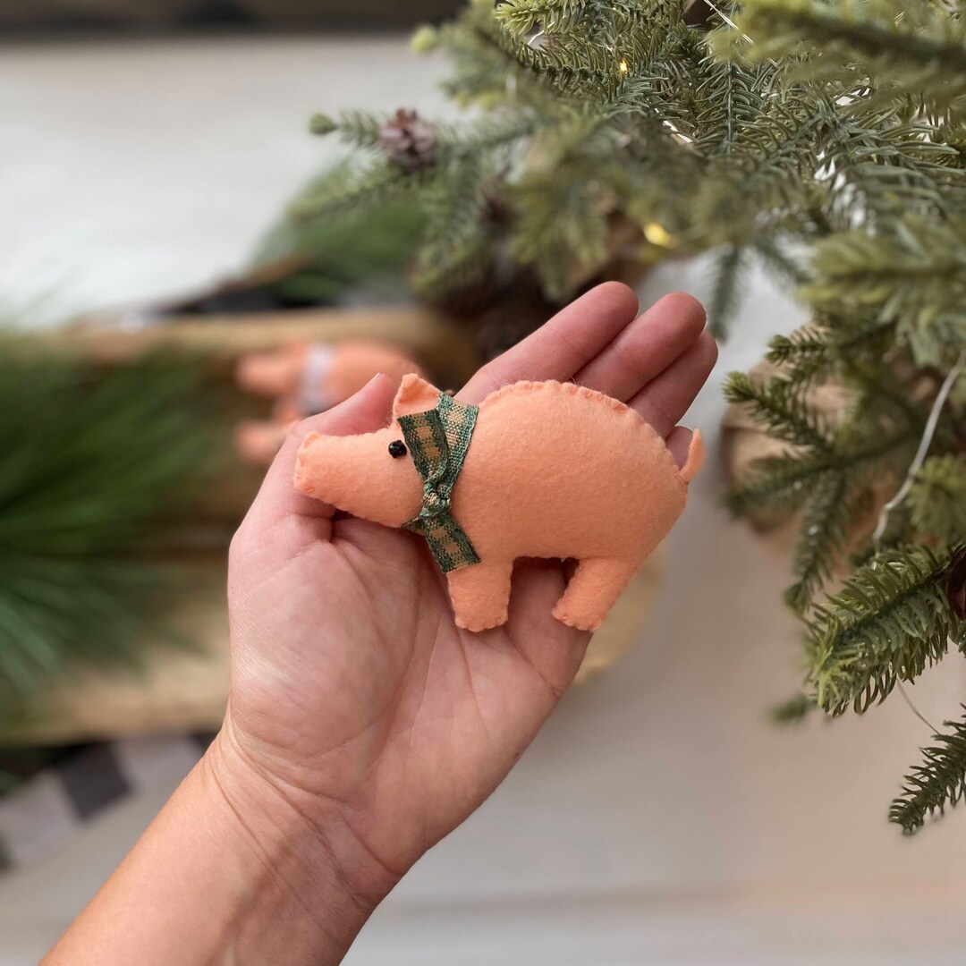 Felt Pig Ornament Hand Made Hand Sewn Christmas Holiday Etsy