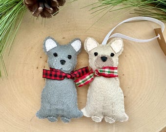 Felt French Bulldog Ornament | Hand made, Hand sewn | Christmas, Holiday, Pet, Dog, Frenchie Ornaments