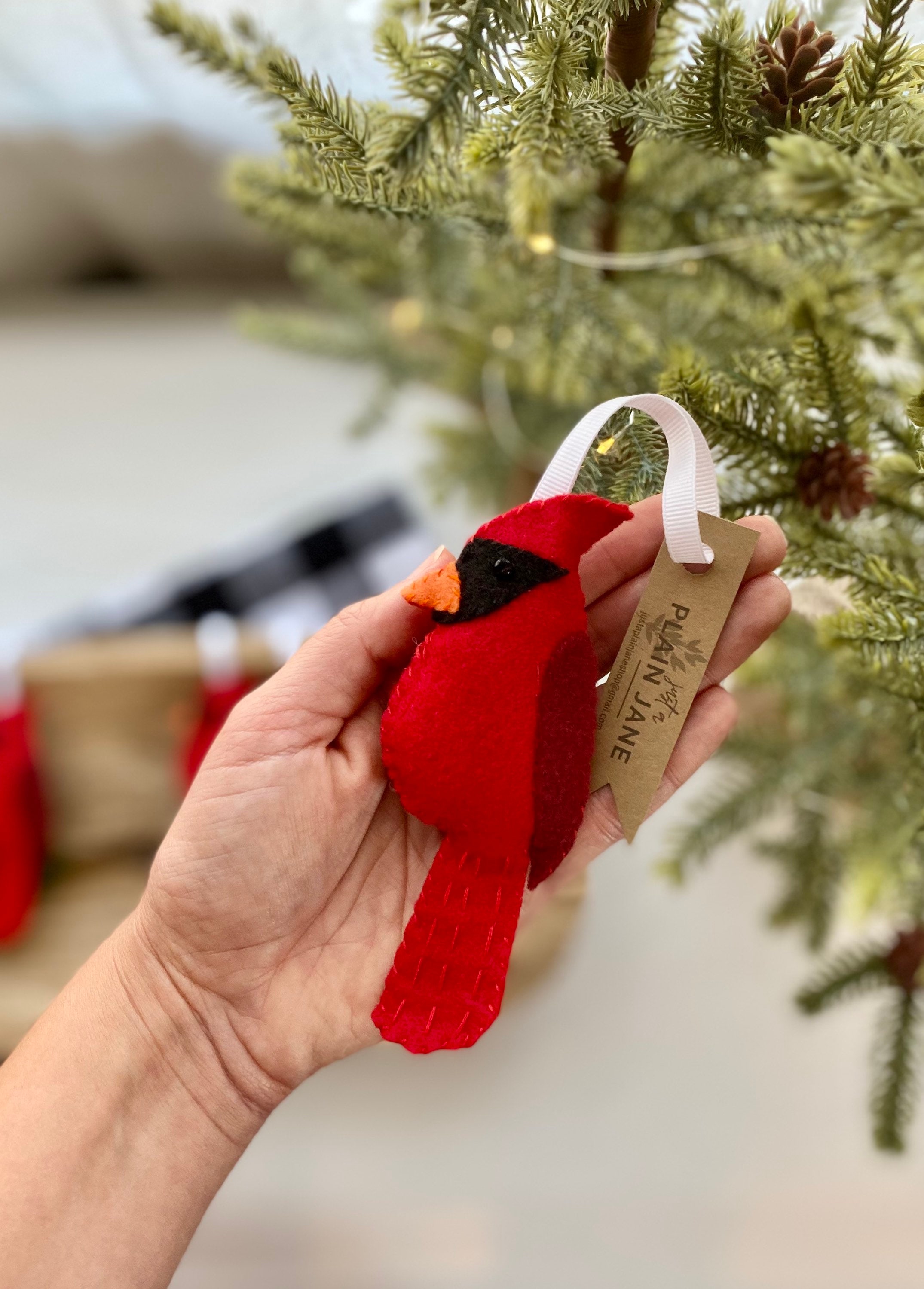 Felt Cardinal Ornament Hand Made Hand Sewn Christmas Holiday