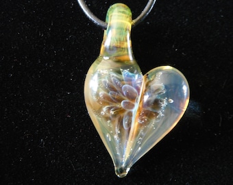 Yellow Purple Glass Heart Implosion Pendant