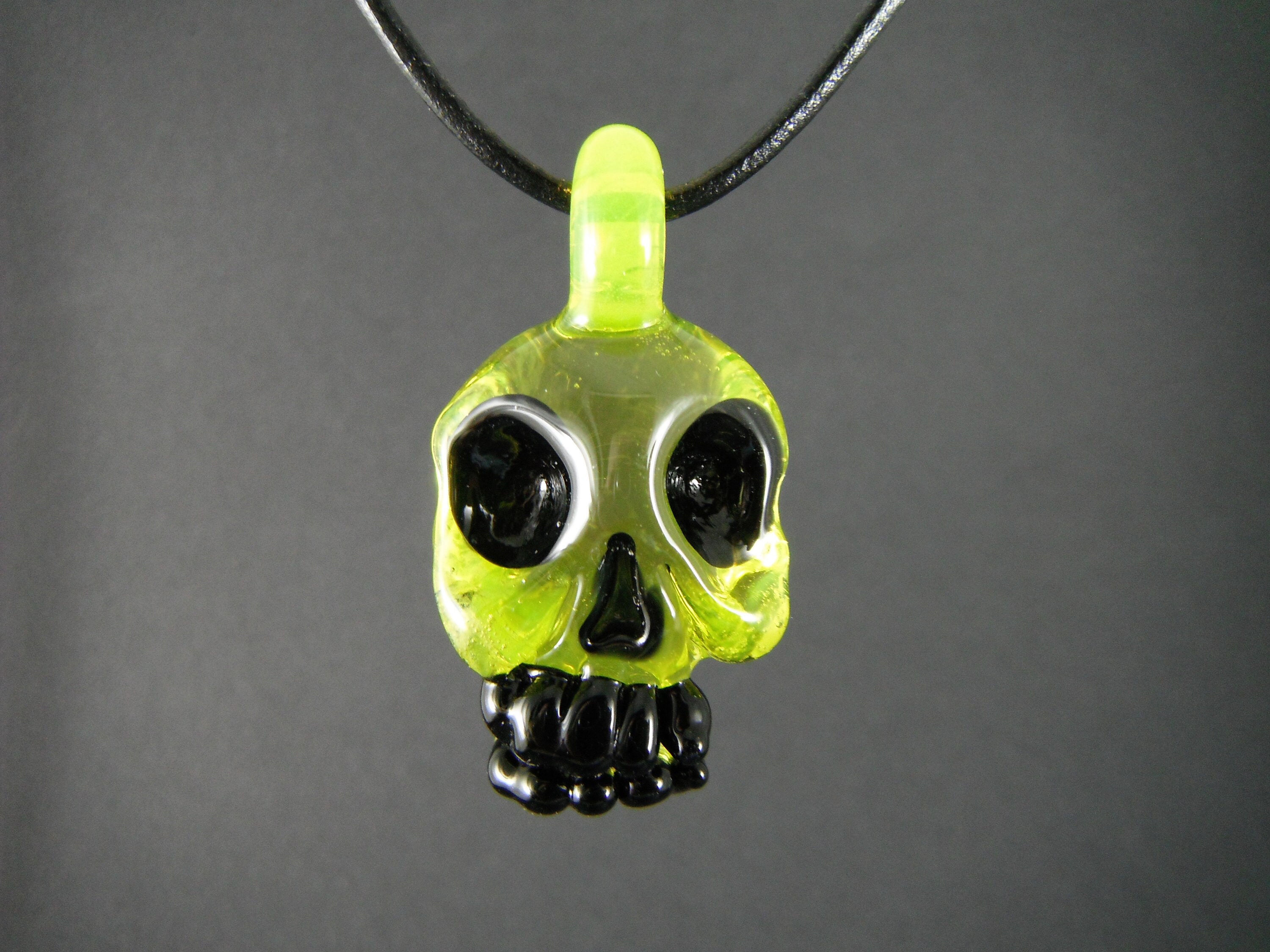 Lemon Slyme Glass Skull Pendant Etsy