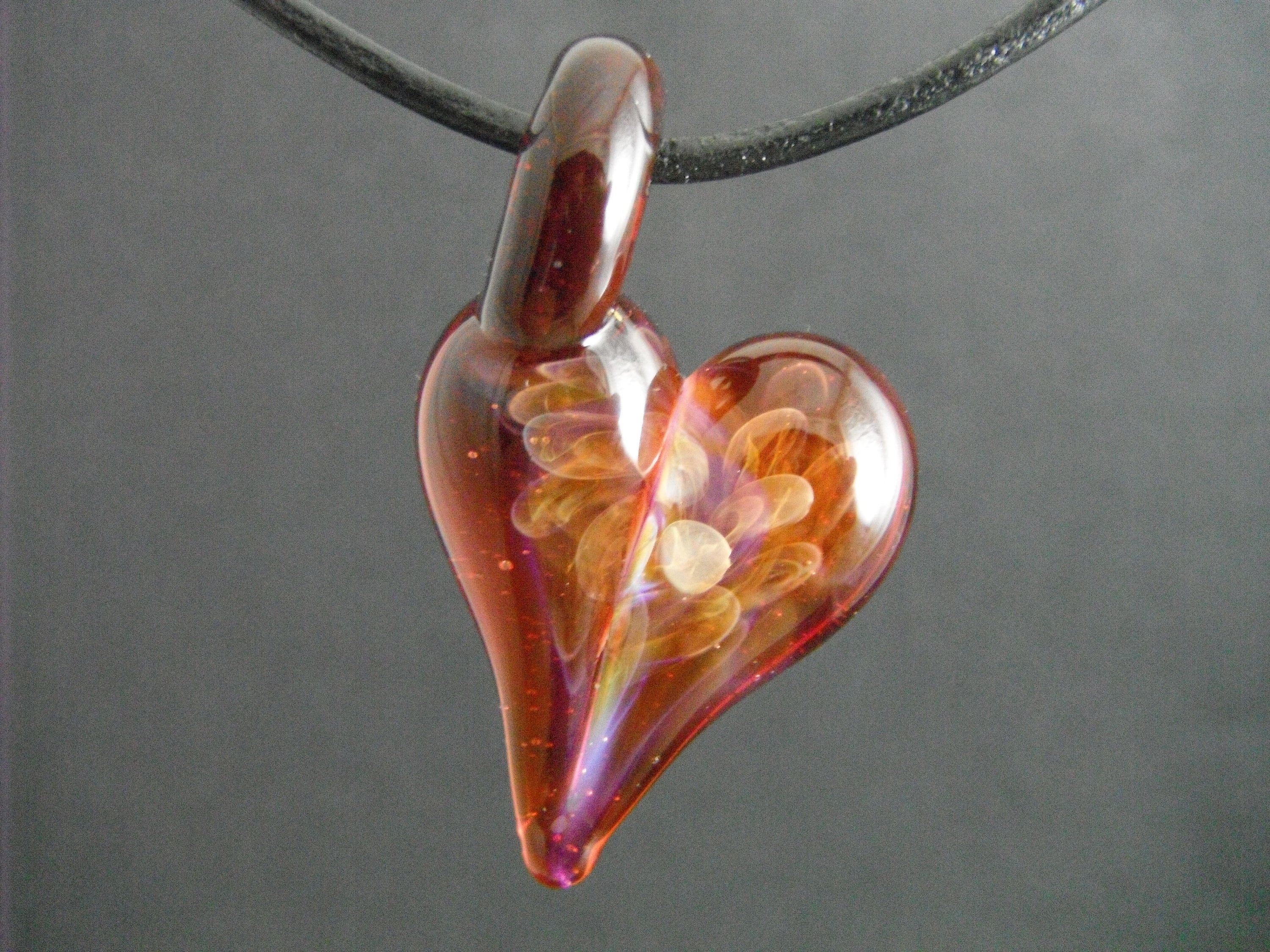 Red Amber Glass Heart Implosion Pendant - Etsy