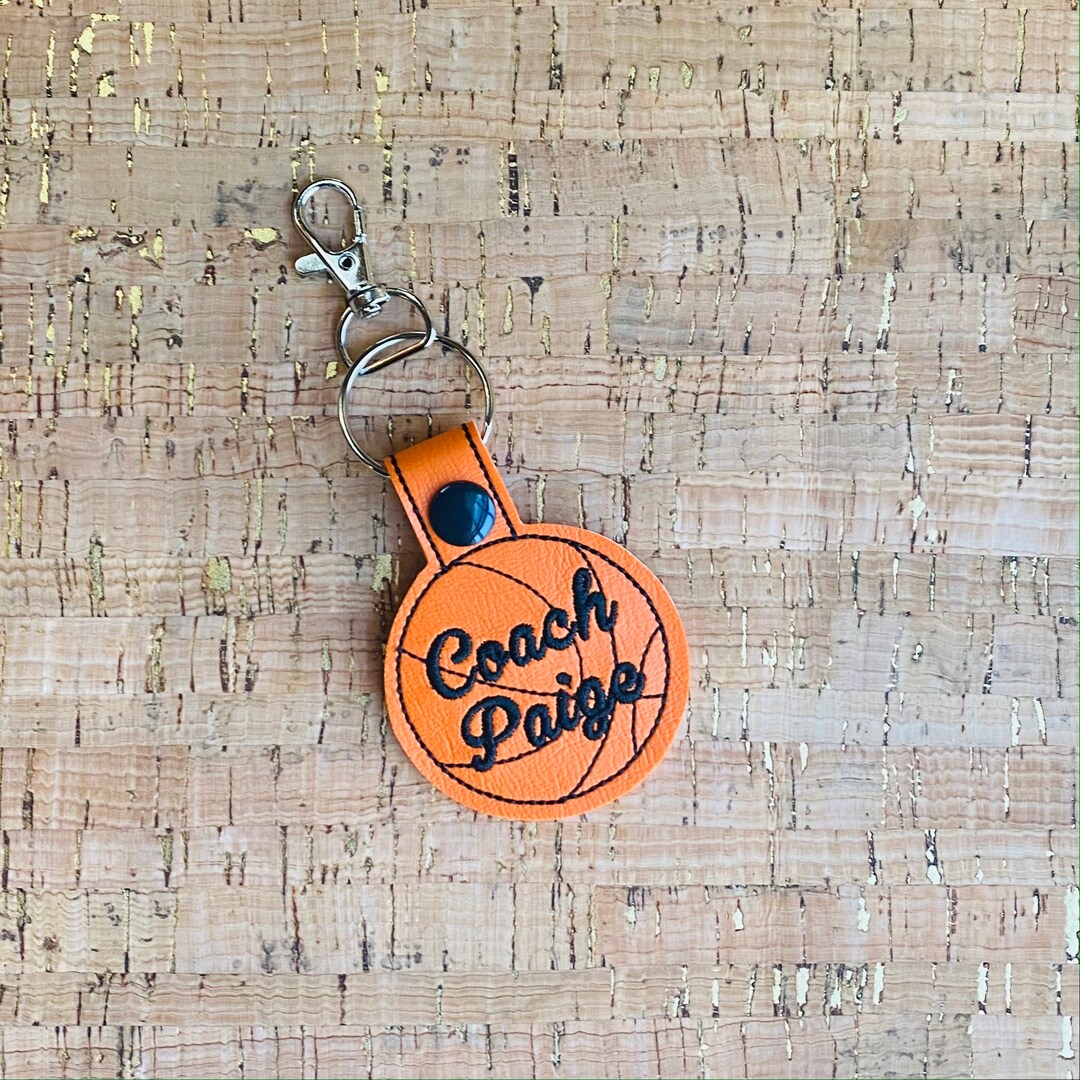 Personalized Basketball Keychain Smallcursive Two Names Orange Matte