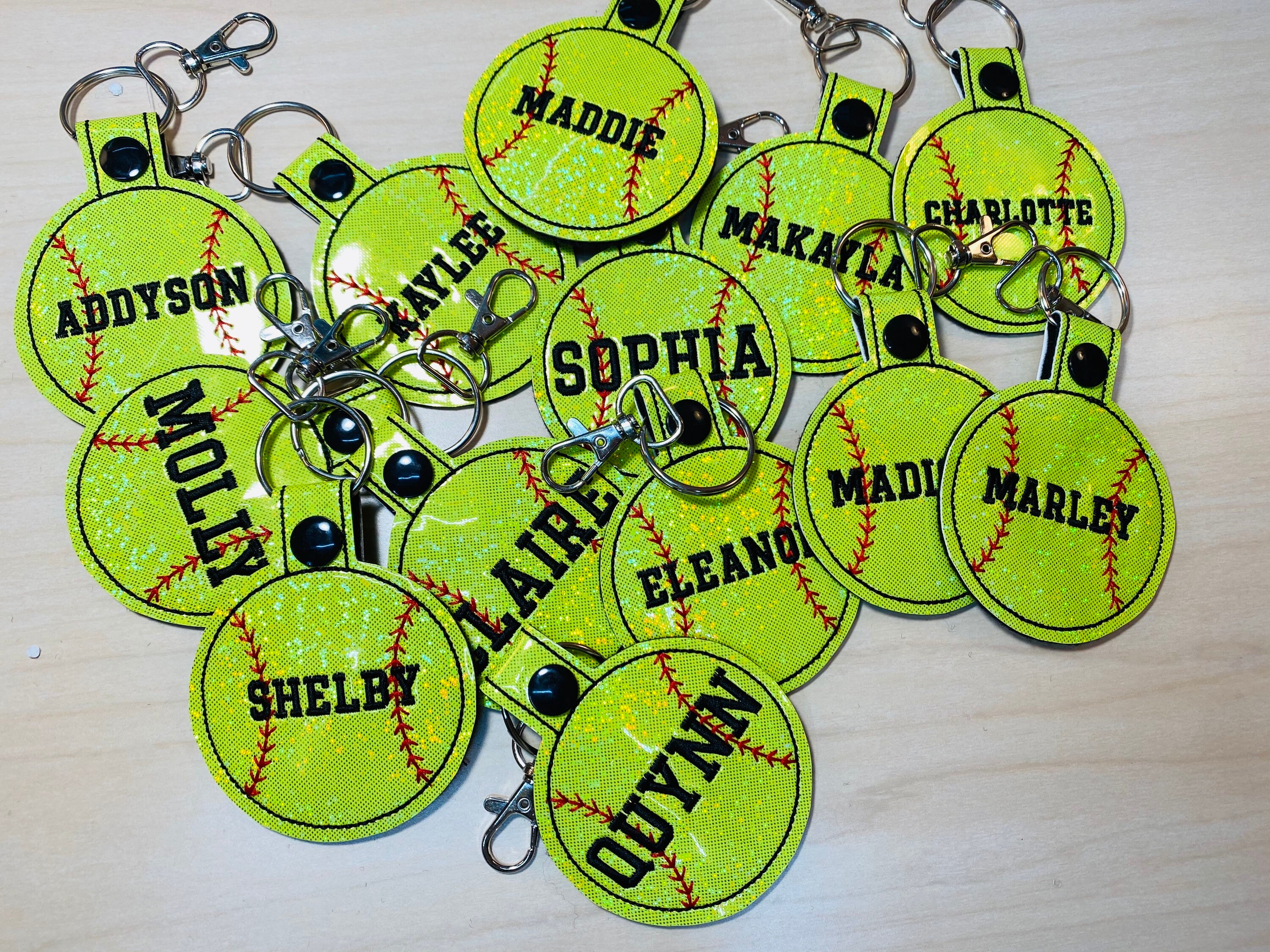 Softball Keychain Embroidered Bag Tag 'name Only' Etsy