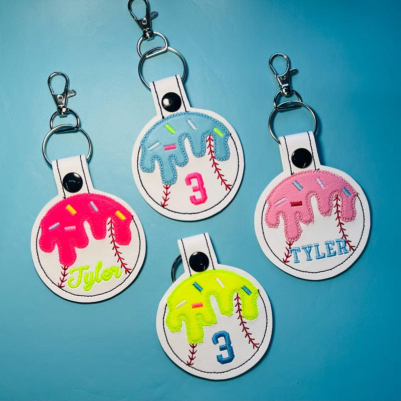 🎁Buy 2 FREE SHIPPING🎁|Personalized Baseball Ice Cream Drip Bag Tag, Baseball Bag Tag, Baseball Drip Keychain, Baseball Ice Cream