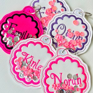 Confetti Shaker Bag Tag- Personal and Embroidered Bag Tag