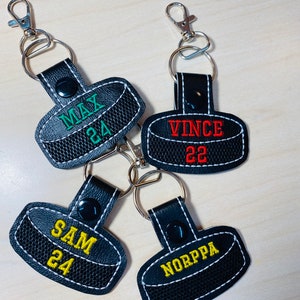 Hockey Bag Tag- Matte NAME + NUMBER, Hockey Keychain