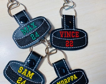 Hockey Bag Tag- Matte NAME + NUMBER, Hockey Keychain
