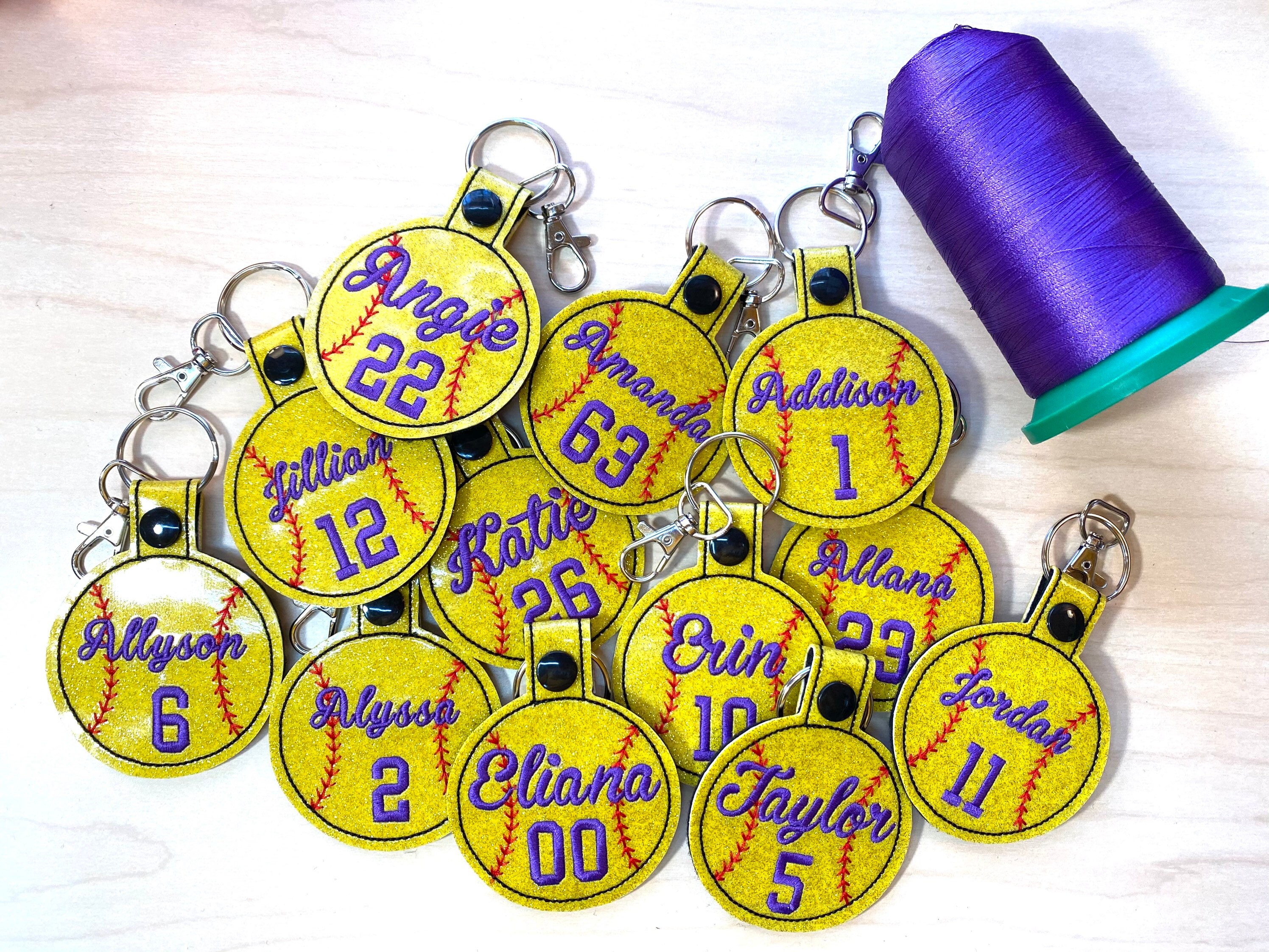 Softball Keychain Softball Bag Tag Cursive Font Name & Etsy
