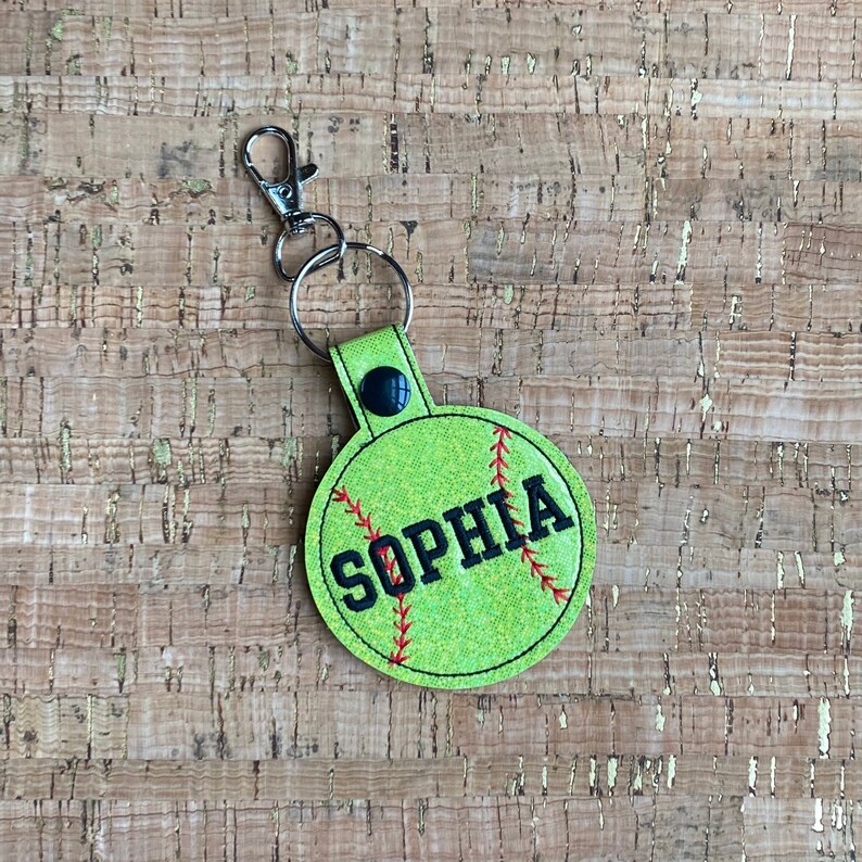 Softball Keychain Embroidered Bag Tag 'name Only' Etsy
