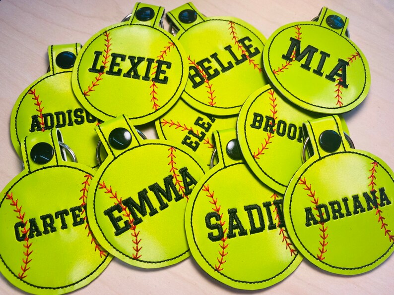 Softball Keychain Embroidered Bag Tag 'name Only' Etsy