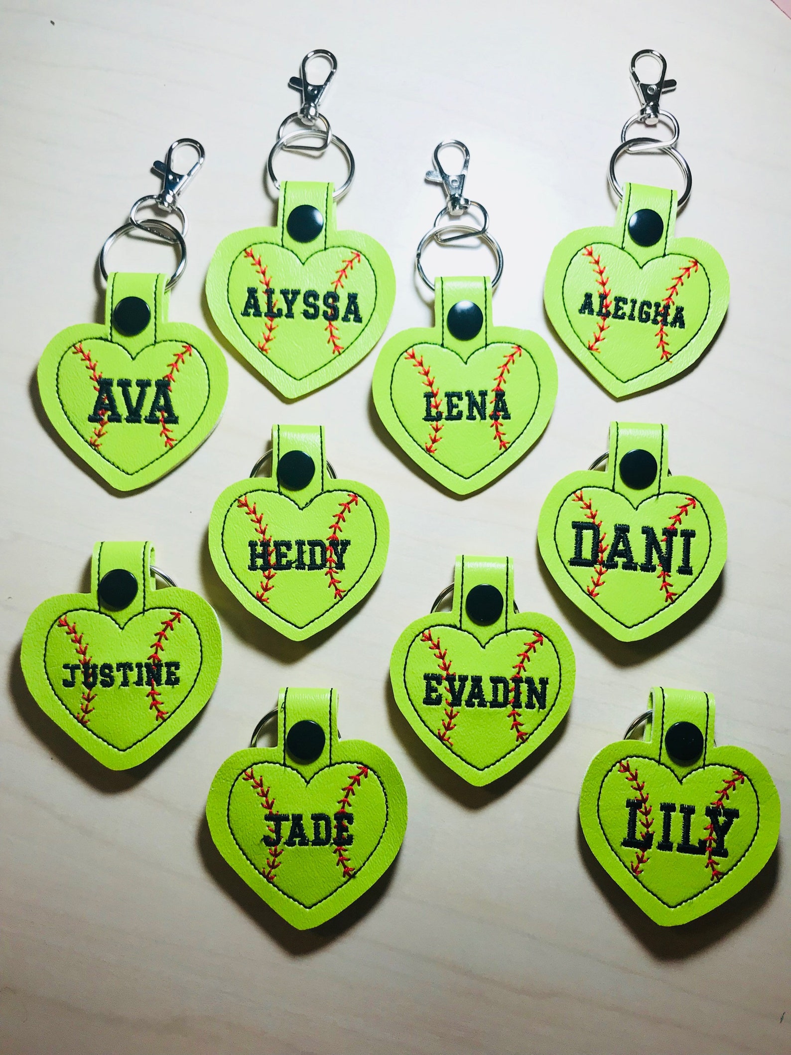 Personalized Softball Keychain Softball Green Matte HEART Etsy