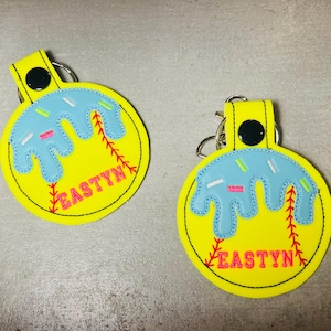 Softball Ice Cream Drip Bag Tag, Softball Bag Tag, Softball Drip Keychain, Softballl ice Cream