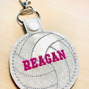 Personalized Volleyball Keychain- LARGE WHITE GLITTER Name Only Block Font