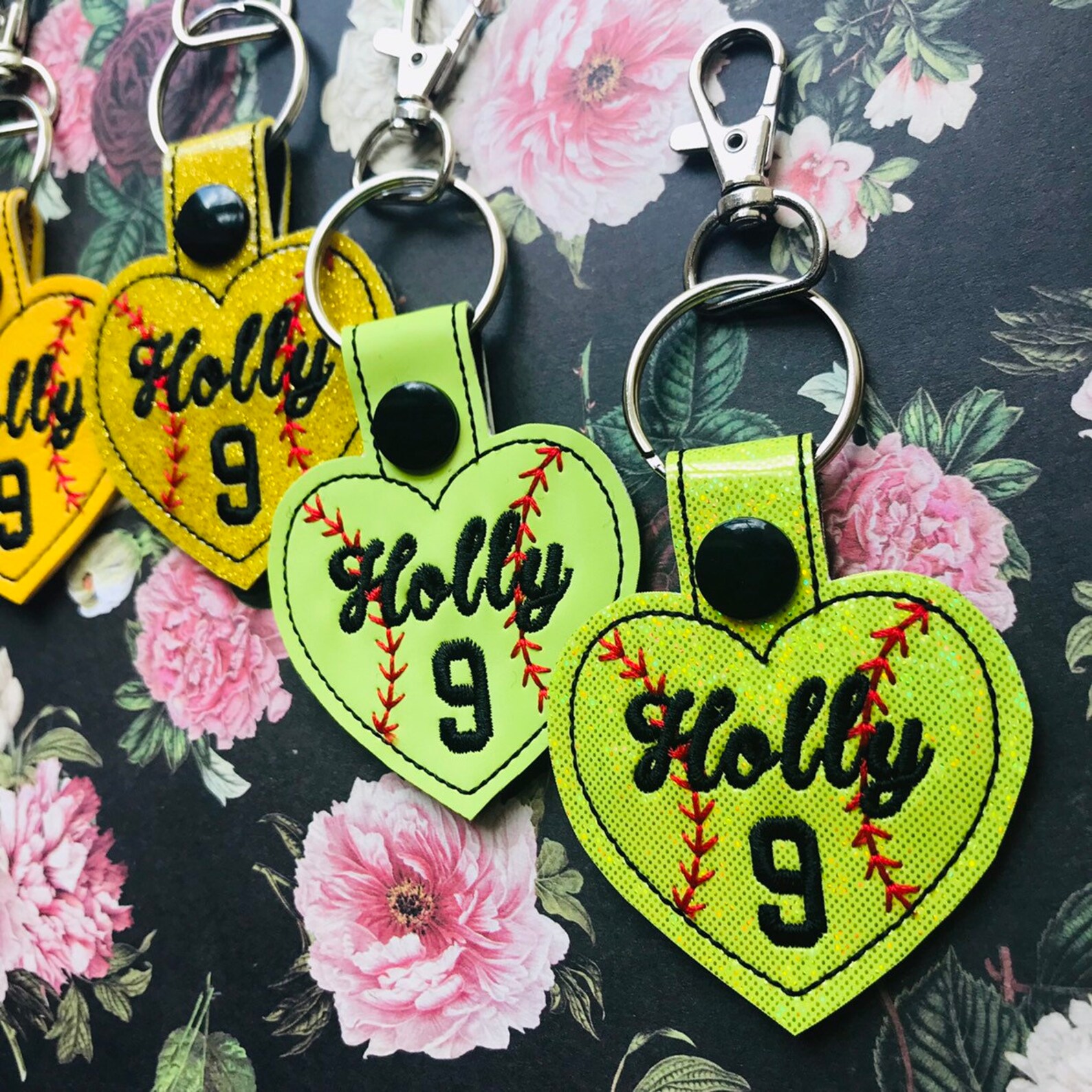 Personalized Softball Keychain Softball Bag Tag Heart Etsy