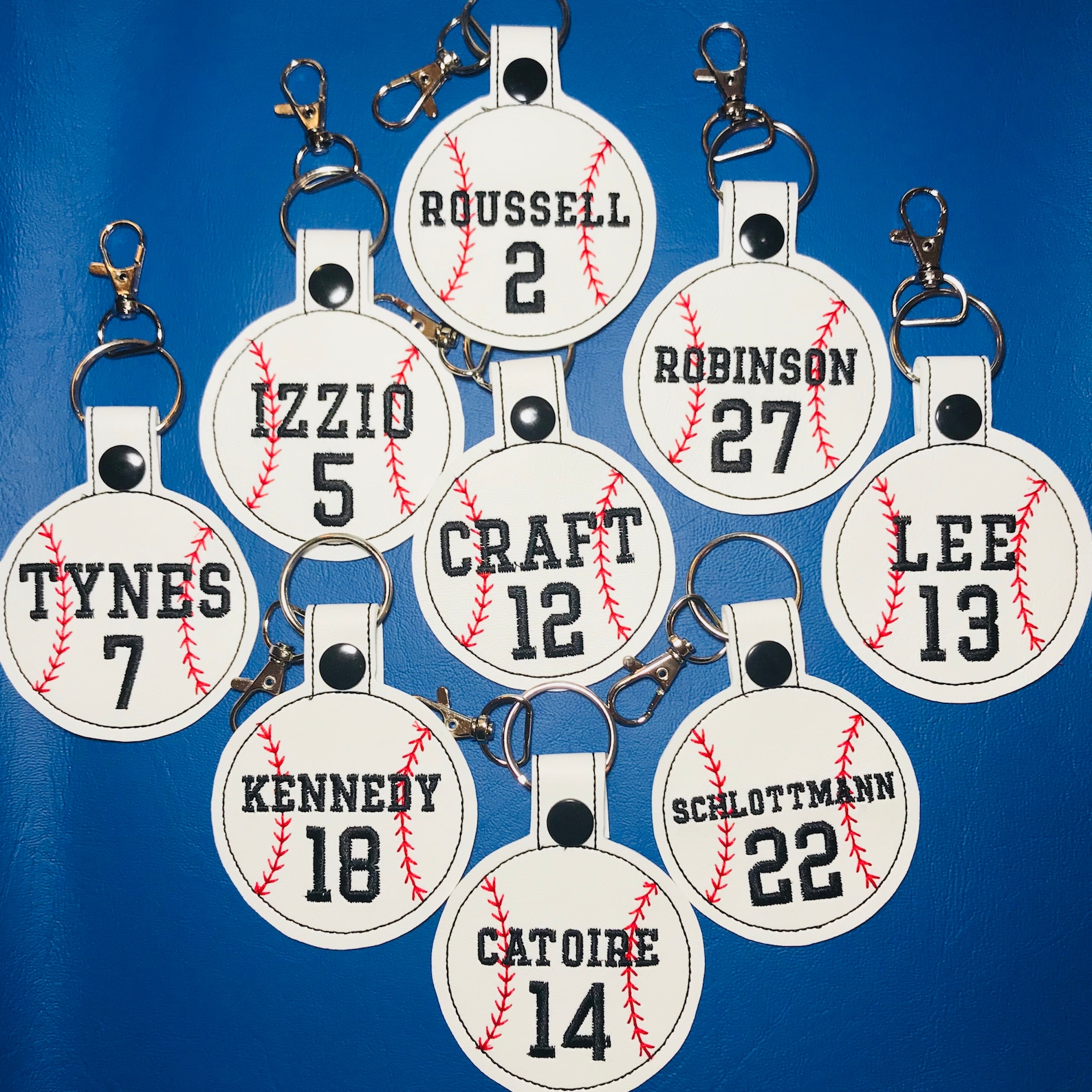 Personalized Baseball Keychain, White Baseball Bag Tagsembroidered