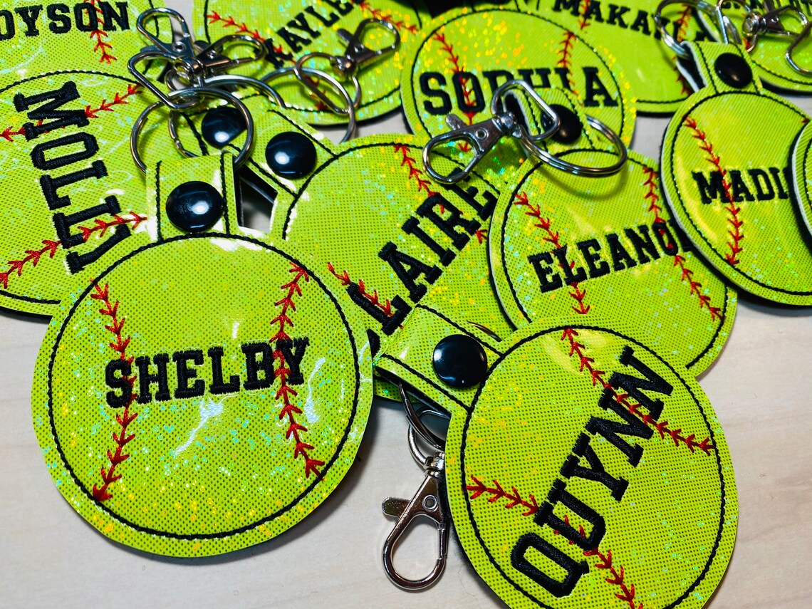Softball Keychain Embroidered Bag Tag 'name Only' Etsy