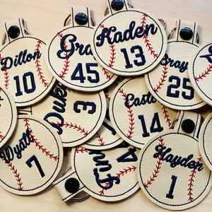 Vintage Style Personalized Baseball Keychain-VINTAGE Style Name and Number, Baseball Keychains, ROUND VINTAGE- Name & Number