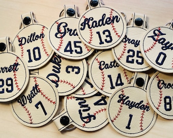 Vintage Style Personalized Baseball Keychain-VINTAGE Style Name and Number, Baseball Keychains, ROUND VINTAGE- Name & Number