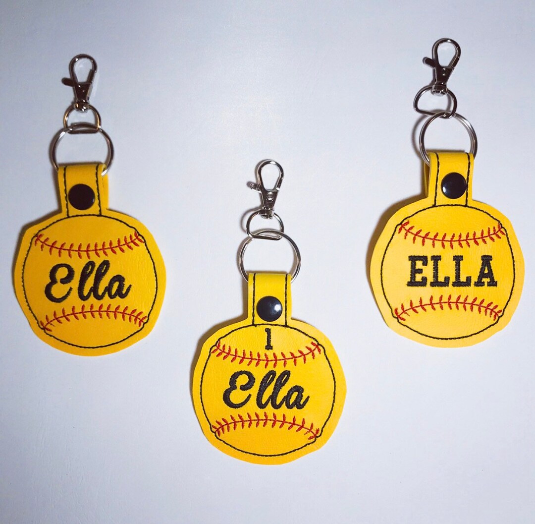 Softball Keychain, Personalized Embroidered Softball Keychains/bag Tags