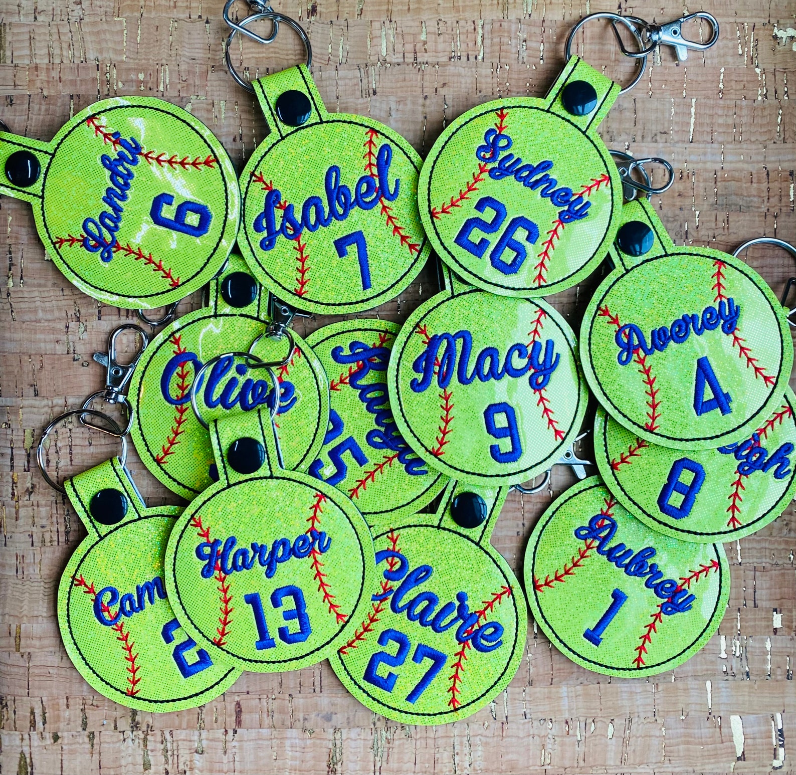 Softball Keychain Softball Bag Tag Cursive Font Name & Etsy