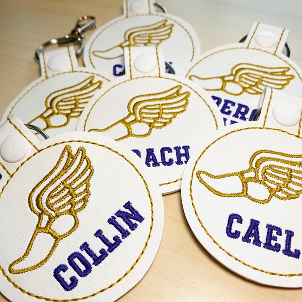 Personalized Track & Field Keychain 'Name Only', Embroidered Track and Field Bag Tag, Track and Field Keychain
