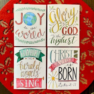Religious Christmas Cards (Set of 12), Original Watercolor Design, Christmas Carol Cards, Joy to the World Cards