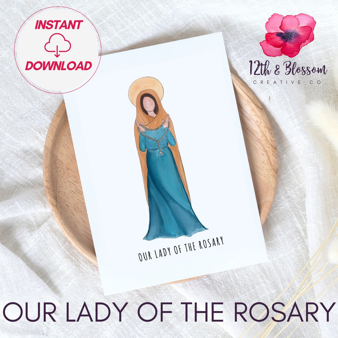 Our Lady of the Rosary Instant Download Art Print, Titles of Mary ...