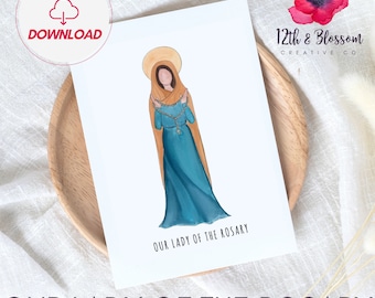 Our Lady of the Rosary Instant Download Art Print, Titles of Mary, Catholic Gift, Marian Wall Art, Catholic Home Decor, Catholic Printable