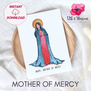 Mary Mother of Mercy Instant Download Art Print, Catholic Gift, Marian Wall Art, Catholic Home Decor, Virgin Mary Art, Catholic Printable