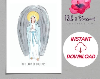 Our Lady of Lourdes Instant Download Art Print, Catholic Gift, Marian Wall Art, Catholic Home Decor, Virgin Mary Art, Catholic Printable