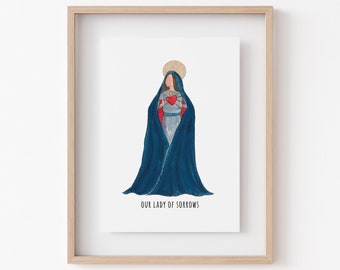 Our Lady of Sorrows, Seven Sorrows, Dolorosa, Blessed Mother, Virgin Mary Print, Catholic Art, Catholic Home Decor, Marian Art