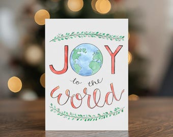 Religious Christmas Cards (Set of 10 or 20), Original Watercolor Design, Joy to the World Cards