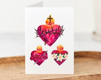 Holy Family Note Cards, Sacred Heart of Jesus, Immaculate Heart of Mary Religious Notecards, Spiritual Blank Notecards, Catholic Stationery