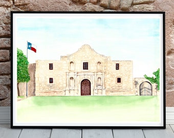 Alamo Painting, Alamo Watercolor Print, Texas Wall Art, San Antonio Wall Art