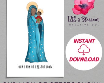 Our Lady of Czestochowa Instant Download Art Print, Titles of Mary, Catholic Gift, Marian Wall Art, Catholic Home Decor, Catholic Printable