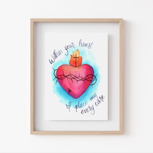 Sacred Heart Watercolor Art, Sacred Heart of Jesus Print, Catholic Home Decor, Catholic Wall Art, Gifts for Catholics