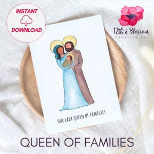 Our Lady Queen of Families Instant Download Art Print, Catholic Wedding Gift, Catholic Marriage, Virgin Mary Art, Catholic Printable Art