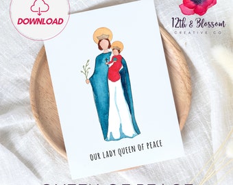 Our Lady Queen of Peace Instant Download Art Print, Titles of Mary, Catholic Gift, Marian Wall Art, Catholic Home Decor, Catholic Printable