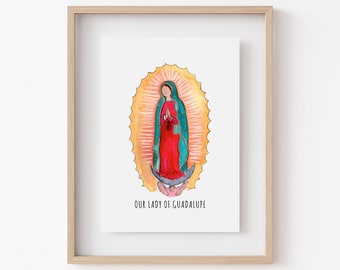 Our Lady of Guadalupe, Blessed Mother, Virgin Mary Print, Catholic Art, Catholic Home Decor, Marian Art