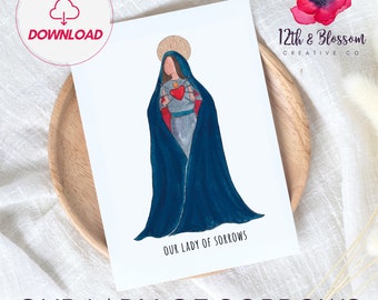 Sofortiger Download Kunstdruck, Our Lady of Sorrows katholische Kunst, religiöse Wohnkultur, katholische Wandkunst, katholische druckbare Kunst